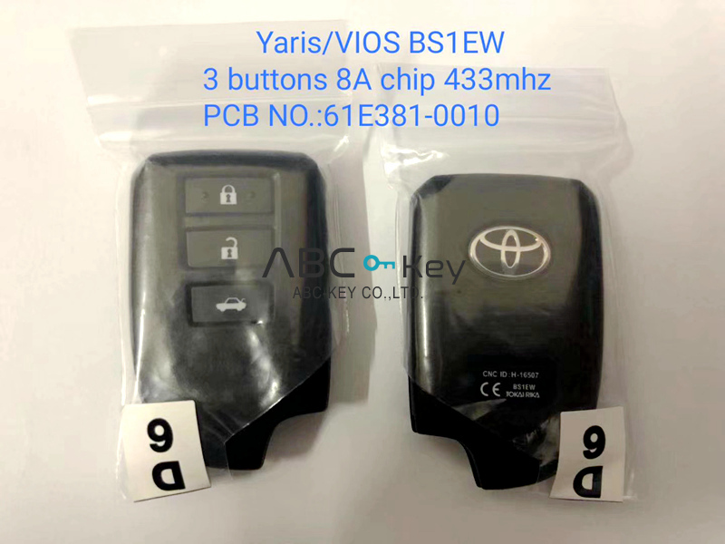 OEM Toyota Yaris Vios smart key 3 button 433mhz